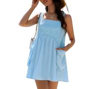 Berylove Women Sleeveless Summer Mini Dress Casual Square Neck Flowy Sundress with Pockets Loose Beach Babydoll Dresses Lightblue L