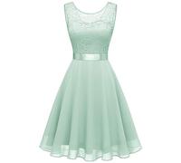 Berylove Women's Cocktail & Evening Dress, Light Green, 3XL, Knee-Length to Maxi, Sleeveless, V-Neck, Lace Plus Chiffon, Formal Occasion, Adult Women, Plus-size Women, Dress