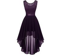 Berylove Women's Hi-Lo Floral Lace Chiffon Formal Party Bridesmaid Dress 35Grape2XL