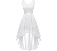 Berylove Women's Lace Chiffon Hi-Lo Bridesmaid Formal Party Swing Dress 35WhiteM