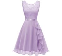 Berylove Women's Lavender Floral Lace Dress with Ruffle Hem, XXL, Knee-Length, Sleeveless, Round Neck, V Back, All Seasons, Wedding, Evening, Party Attendees