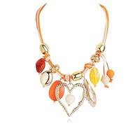 BERYOHZ Fabric Necklace With Charm,Multi-Color Boho Chunky Choker Necklaces For Women,Handmade Jewelry With Seashell & Heart Pendants, Resin, No Gemstone