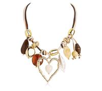BERYOHZ Fabric Necklace With Charm,Multi-Color Boho Chunky Choker Necklaces For Women,Handmade Jewelry With Seashell & Heart Pendants, Resin, No Gemstone