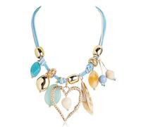 BERYOHZ Fabric Necklace With Charm,Multi-Color Boho Chunky Choker Necklaces For Women,Handmade Jewelry With Seashell & Heart Pendants, Resin, No Gemstone