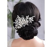 Beryuan Silver Flowers Pearls Crystal Rhinestone Hair Comb Teardrop Crystal Rhinestone Pearls Headband Silver Wedding Hair Accessories for Women Girls