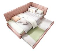 BES HOME 3ft Pink Velvet Guest Daybed with Pull-Out Trundle & Slat Frame | Size: Single BES HOME Pink Single