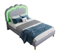 Bes Home 3Ft Single Smart Bed Frame With App-Controlled Rgb Led Headboard & Adjustable Linen Upholstery - Grey