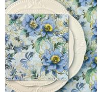 Besalily Elegant Blue Floral Paper Napkins Paper 6.5x6.5 inch/2-Ply Disposable Decorative Luncheon Dinner Party Napkins Decoupage Napkin