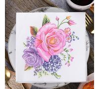 Besalily Fancy Floral Paper Napkins 6.5x6.5 inch 2-Ply Pretty Disposable Decorative Party Napkin Decoupage Napkin Floral Paper Serviettes (D34)