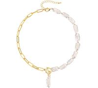 Besalon Baroque Pearl Necklaces White Real Freshwater Cultured Big Flat Pearls 16K18K Gold Plated Pearl Pendant Necklace for Women CoinIrregular Rectangular Shaped Pearl Wedding Christmas Gifts,