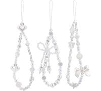 BESARME 3 Pack Beaded Phone Charms Strap Butterfly Bow and Pearl Wrist Lanyard for Women, Camera, Wallet, Keychain, Versatile Decoration for Phones, Cameras, Accessories