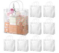 BESARME 30 Pack 11" x 11" x 4" Clear Gift Bags with Handle, Large Plastic Bags Gift Wrap Tote Bags Reusable Clear Bags for Gifts Wedding Party Favors
