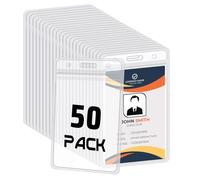 BESARME 50 Pack Vertical ID Card Badge Holder Clear Plastic Sealable Waterproof Zip Name Tag for Work Office Nurse School