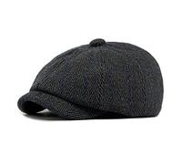 besbomig Mens Tweed Flat Cap 8 Panel Baker Boy Hat Newsboy Cap, Adjustable Irish Ivy Beret Gatsby Hat, Spring Autumn Winter, 56-59CM, Black