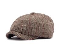 besbomig Mens Tweed Flat Cap 8 Panel Baker Boy Hat Newsboy Cap, Adjustable Irish Ivy Beret Gatsby Hat, Spring Autumn Winter, 56-59CM, Coffee