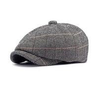 besbomig Mens Tweed Flat Cap 8 Panel Baker Boy Hat Newsboy Cap, Adjustable Irish Ivy Beret Gatsby Hat, Spring Autumn Winter, 56-59CM, Grey