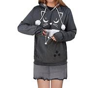 besbomig Unisex Pet Holder Hoodie Sweatshirt - Big Pouch Cat Eared Dog Carriers Long Sleeve Loose Pullover Tops Blouse Winter Autumn Dark Grey(Size: XXL)
