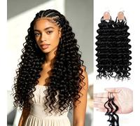 Besckoo 18 Inch 60g Pre-Separated Crochet Human Hair Extensions,Miracle Knots Deep Wave Crochet Hair for Black Women,Boho Style Natural Black,Lightweight & Reusable,50 Strands