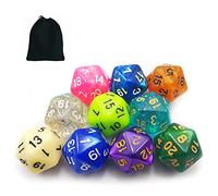 Bescon 10pcs Set of 20 Sided Dice (number 1-20), 10 Count Assorted Random Multi Effected&Colored Pack of D20 in Drawstring Pouch