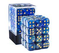 BESCON DICE Moonstone 12mm 6 Sided Dice, 36 in Brick Box, Pearl Blue Dice With Green Shimmery