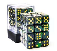 BESCON DICE Moonstone 12mm 6 Sided Dice, 36 in Brick Box, Pearl Dark Green Dice With Green Shimmery