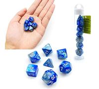 Bescon Mini Gemini Two Tone Polyhedral RPG Dice Set 10MM, Small Mini RPG Role Playing Game Dice D4-D20 in Tube, Color of Steelblue
