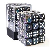 Bescon Moonstone 12mm Semi Translucent Black D6 Dice with Blue Shimmery - 36 in Brick Box