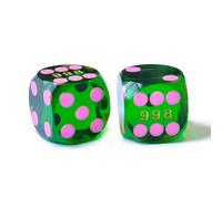 Bescon Professional Precision Dice Round Corner 9/16" (14.3mm) with Colorful Dots, Colored Dots Precision Backgammon Dice 14.3MM (Gem Green Dice with pink dots)