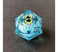 BESCON Sharp Edged Liquid Core Rolling Eyeball Dice - Razor Edge Polyhedral Dice with Rolling Eyeball Inside (One Blue D20 with Yellow Eye)