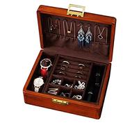 Bescott 2 Layer Solid Wooden Jewelry Box with Lock and Key for Women Men Vintage Velvet Wood Jewelry Organizer Storage for Earrings Rings Necklaces Bracelet Watch Mother’s Day Gift