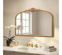 Besdomus Antique Arched Gold Mirror: 32"x24" French Large Gleaming Gold Antique Wall Mounted Mirror - Baroque Traditional Ornate for Fireplace/Bathroom/Bedroom - Wall Decor for Homemakers