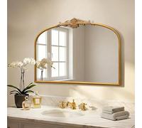 Besdomus Antique Arched Gold Mirror: 32"x24" Large Gleaming Gold Antique Wall Mounted Mirror - Baroque Traditional Ornate for Fireplace/Bathroom/Bedroom - Wall Decor for Homemakers