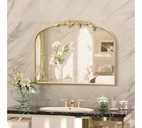 Besdomus Antique Arched Gold Mirror: 81x61cm Vintage Bow Wall Vanity Mirror | French Baroque Metal Framed - Traditional Ornate for Living Room/Entryway/Bathroom- Ideal for Guest Bath Remodeling