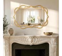 Besdomus Gold Modern Wavy Mirror: 24"x36" Bathroom Mirrors for Over Sink | Scalloped Metal Framed Decorative Hanging Wavy Vanity Mirrors for Dresser/Entryway Cabinet/Bedroom/Fireplace