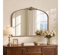 Besdomus Vintage Arch Gold Mirror: 120x74cm Large Brass Antique Decorative | French Baroque Metal Framed Mirrors - Traditional Ornate for Entryway/Bedroom/Fireplace/Bathroom - Ideal for Home Renovations