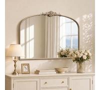 Besdomus Vintage Arched Gold Mirror: 102x74cm Large Champagne Decorative | Antique Baroque Metal Frame Mirrors - Traditional Ornate for Entryway/Dresser/Fireplace/Bathroom - Ideal for Home Renovations