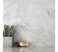 Besdor Carrara White Natural Marble Mosaic Tile, Polished, 5 Sheets | 1.25x6" Herringbone, 3.85 sq ft, Natural Binaco Carrera Marble Backsplash Tiles for Kitchen Bathroom Accent Wall & Floor