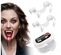 beseloa Halloween Vampire Fangs, Retractable Vampire Tooth, No Gum Irritation Reusable Vampire Teeth for Kids Adults Halloween, 2 Pairs