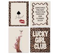BESERH Girly Leopard Wall Decor, Trendy Leopard Wall Art Prints, Funky Cheetah Print Spades of Card Martini Posters for Girls Bedroom Dorm Apartment, 8x10 Inches Set of 4 Unframed