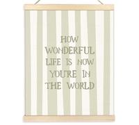 BESERH Sage Green Nursery Wall Art Posters, Nursery Wall Decor, Vintage Striped How Wonderful Life Is Now You're in the World Canvas Prints Artwork Framed Toddler Kids Room, 12x16 Inch