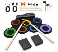 BESFAN Portable Electronic Drum Set - 7 Pads Roll up Drum Practice Pad with Pedals & Stick, Headphone, Jack in Drum Set Kit for Kids and Adults, Great Holiday Christmas & Birthday Gift