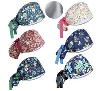 Besforta 6 Pcs Satin Lined Scrub Caps Women Adjustable Nurse Surgical Hat with Buttons Sweatband Ponytail Working Cap with Tie Back