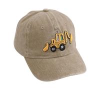 Besforta Cute Embroidery Excavator Toddler Kids Baseball Cap Adjustable Cotton Washed Vintage Dad Hat for Boys Girls Age 2-8 Khaki