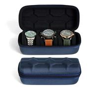 Besforu Hard watch box organizer for men or Women 3 watch travel case Portable Storage watch display holder for Wristwatches and Smart Watches up to 55mm (BLUE 3 SLOT)