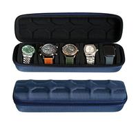 Besforu Hard watch box organizer for men or Women 5 watch travel case Portable Storage watch display holder for Wristwatches and Smart Watches up to 55mm (BLUE 5 SLOT)