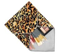 besharppin Magic Cloth Makeup Bag, Large Cosmetic Bag, Open Lay Flat Organizer Travel Makeup Bag for Fashion People(Leopard), yellow, 17.7'' x 17.7'', Checkerboard Pattern