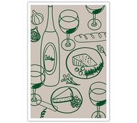 Beshdomp Green Wine And Cheese Kitchen Decor Wall Art Retro French Breakfast Print Poster Minimalist Canvas Wall Art Trendy Pictures Funky Line Art Modern Dining Room Wall Art 12x16in Unframed