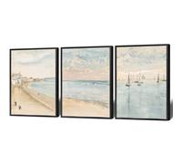 Beshdomp Muted Beach Set Of 3 Prints Beach Landscape Posters Minimalist Coastal Beach Canvas Wall Art Beach Cottage Prints Painting Neutral Summer Wall Art Farmhouse Wall Decor 24x36in Framed