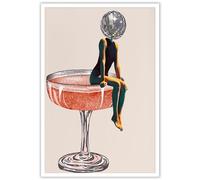 Beshdomp Retro Disco Ball Head Poster Funky Disco 70s Prints Painting Funky Cocktail Wall Art Luxury Mirrorball Wall Art Girly Dorm Room Artt Trendy Bar Cart Wall Decor 16X24in Unframed