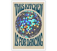 Beshdomp This Kitchen Is For Dancing Posters Retro Preppy Disco Ball Canvas Wall Art Trendy Funny Blue Disco Prints Painting For Home Kitchen Living Room Dorm Wall Decor 12x16in Unframed